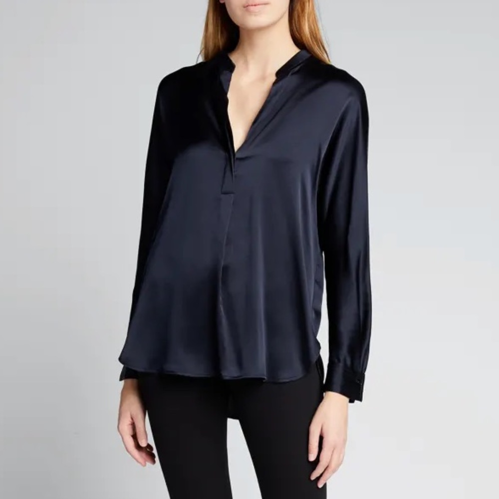 Vince Silk Band-Collar Blouse